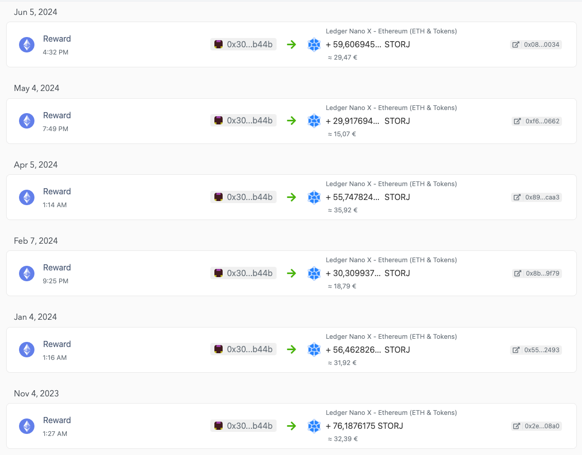 STORJ payouts from my 16TB node