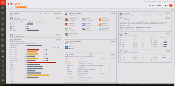 unRAID Dashboard using "Azure" Layout